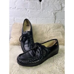 SAS Siesta Black Leather Lace Up Comfort Loafers Womens 8.5 N Narrow Shoes